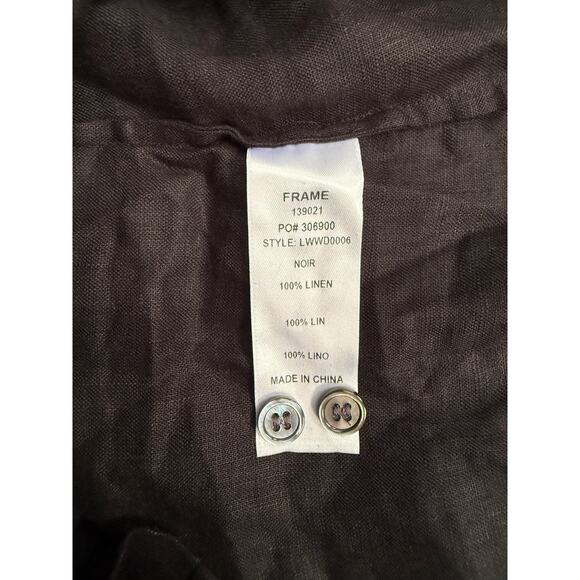 FRAME Off The Shoulder Dress Women's Large Black Linen Belted MSRP $375 - Picture 7 of 8